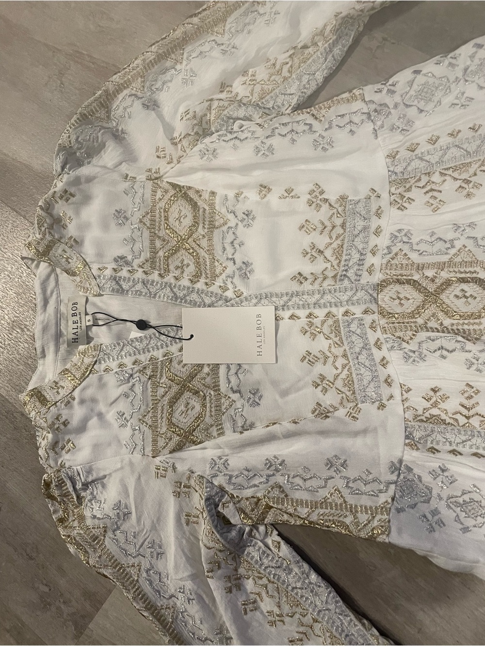 Hale Bob White Maxi Dress with Tan Patterned Panels size small NWT - Picture 5 of 14